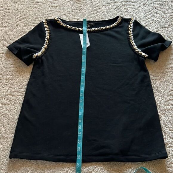 NWT Banana Republic Top Black White Gold Rope Trim Short Sleeve Small - Picture 9 of 9
